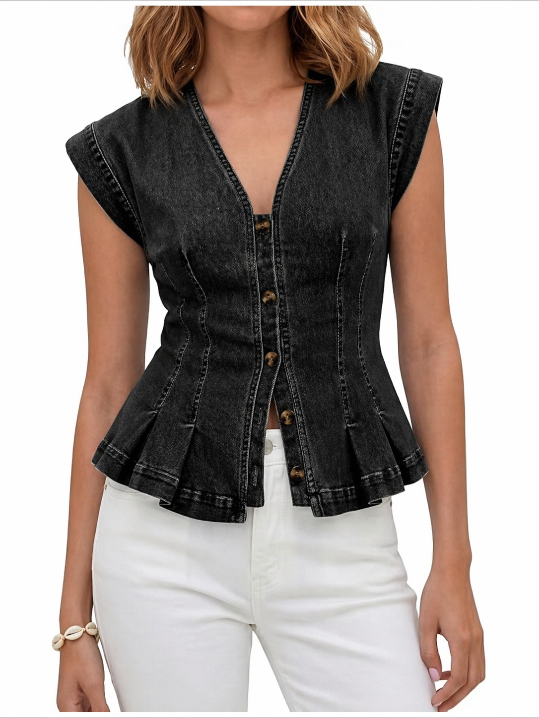 Francine - V-Neck Denim Top