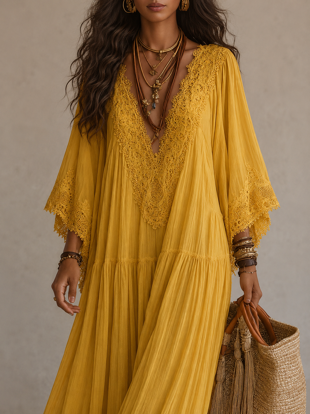 Hadley – Ivory Chiffon Lace Maxi Dress