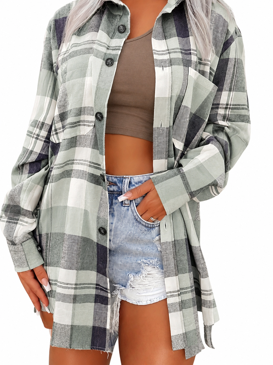 Herine - Gingham Long Sleeve Summer Shirt