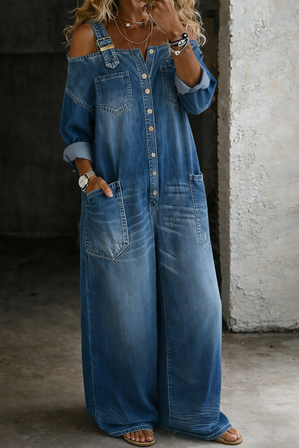 Victoria - Off Shoulder Denim Jumpsuit