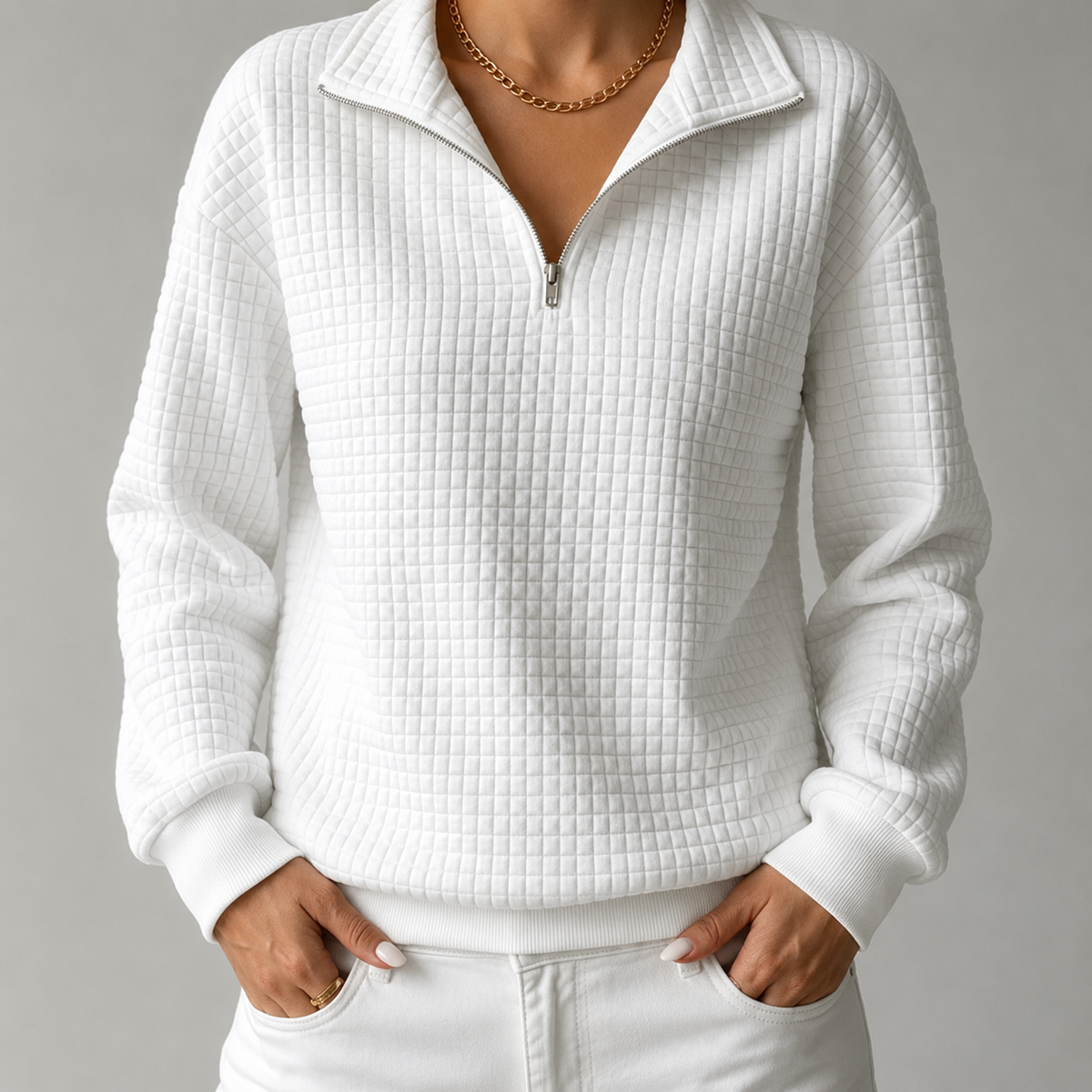 Akira – Waffle-Knit Quarter-Zip Sweatshirt