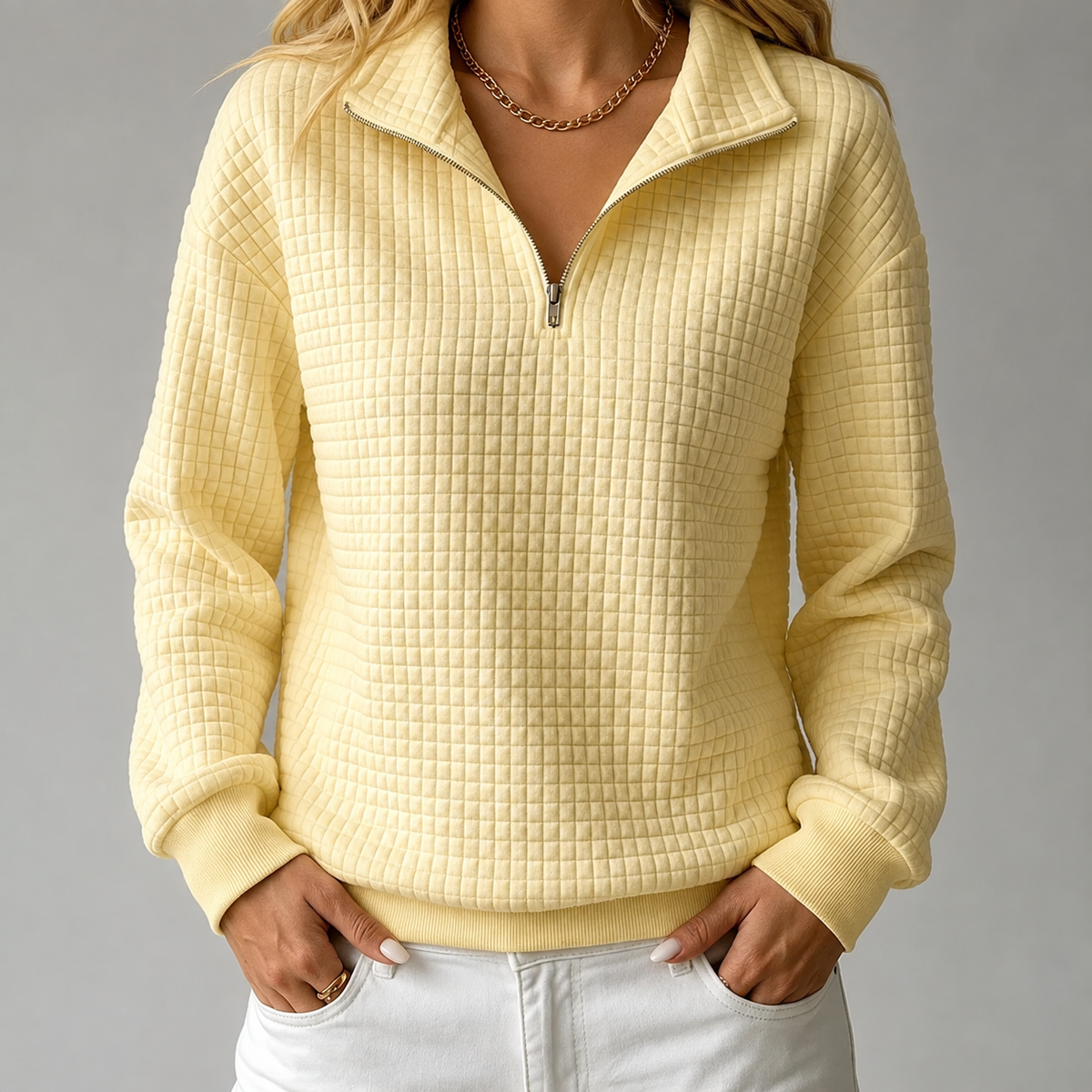 Akira – Waffle-Knit Quarter-Zip Sweatshirt
