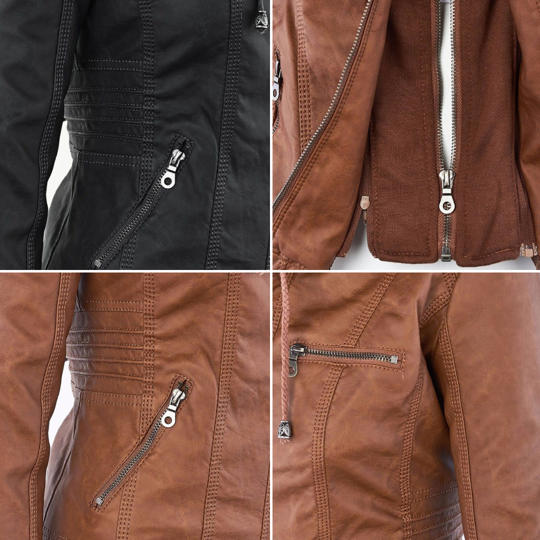 Cecille – Modern Leather Jacket with Hood