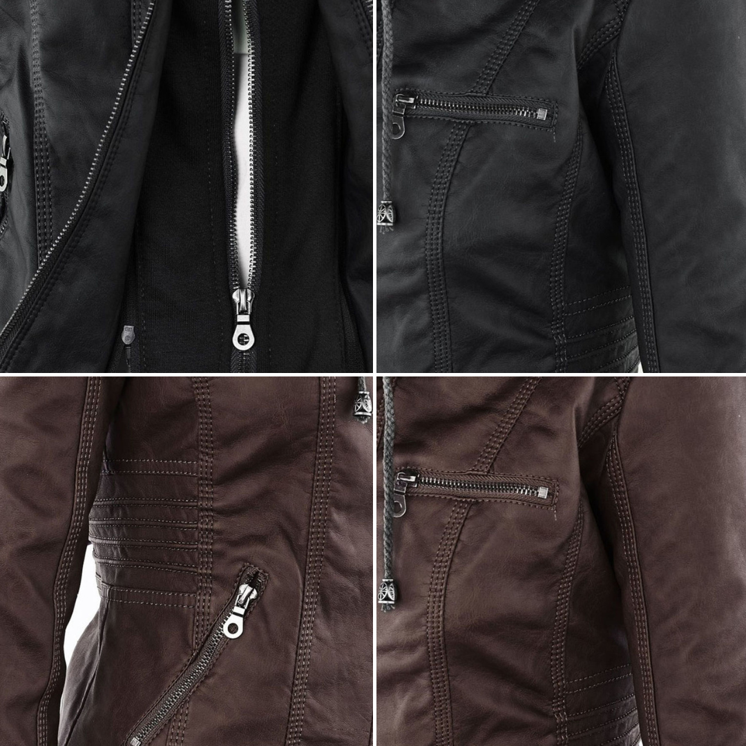Cecille – Modern Leather Jacket with Hood