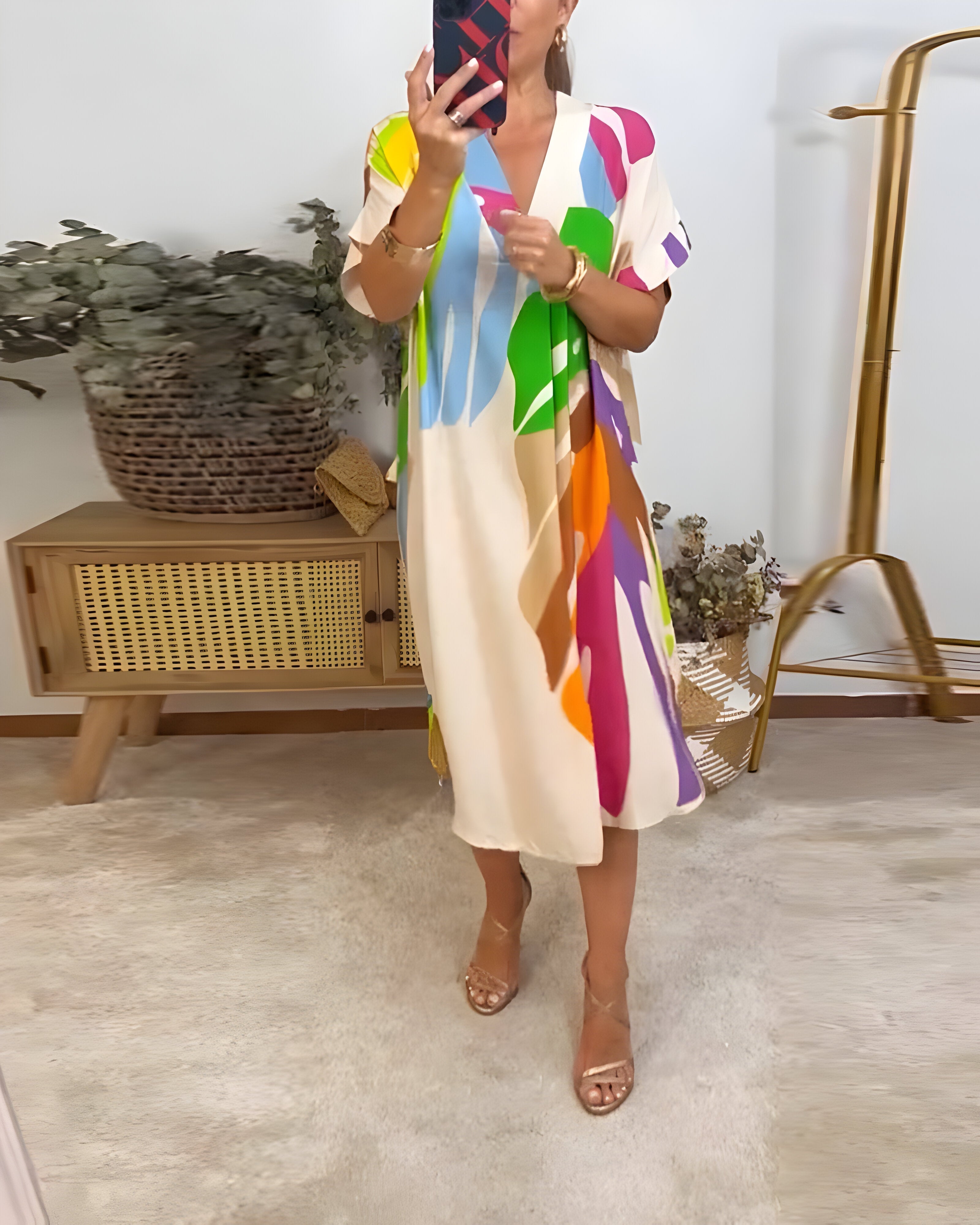 Vanessa – Casual Colorful Leaf Print Dress