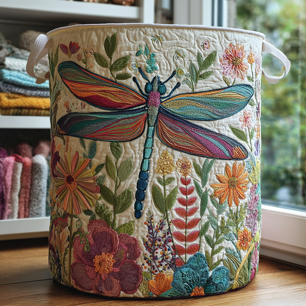 Rosie – Hand-Quilted Garden Dragonfly Basket