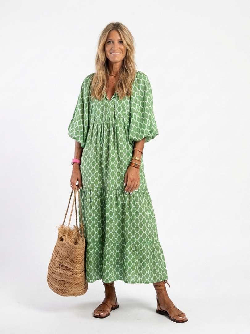 Pauline - Three-Quarter Sleeve V-Neck Midi Dress