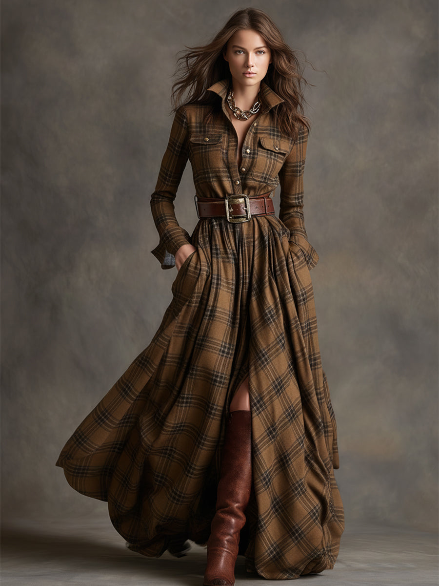 Giana - Plaid Maxi Shirt Dress