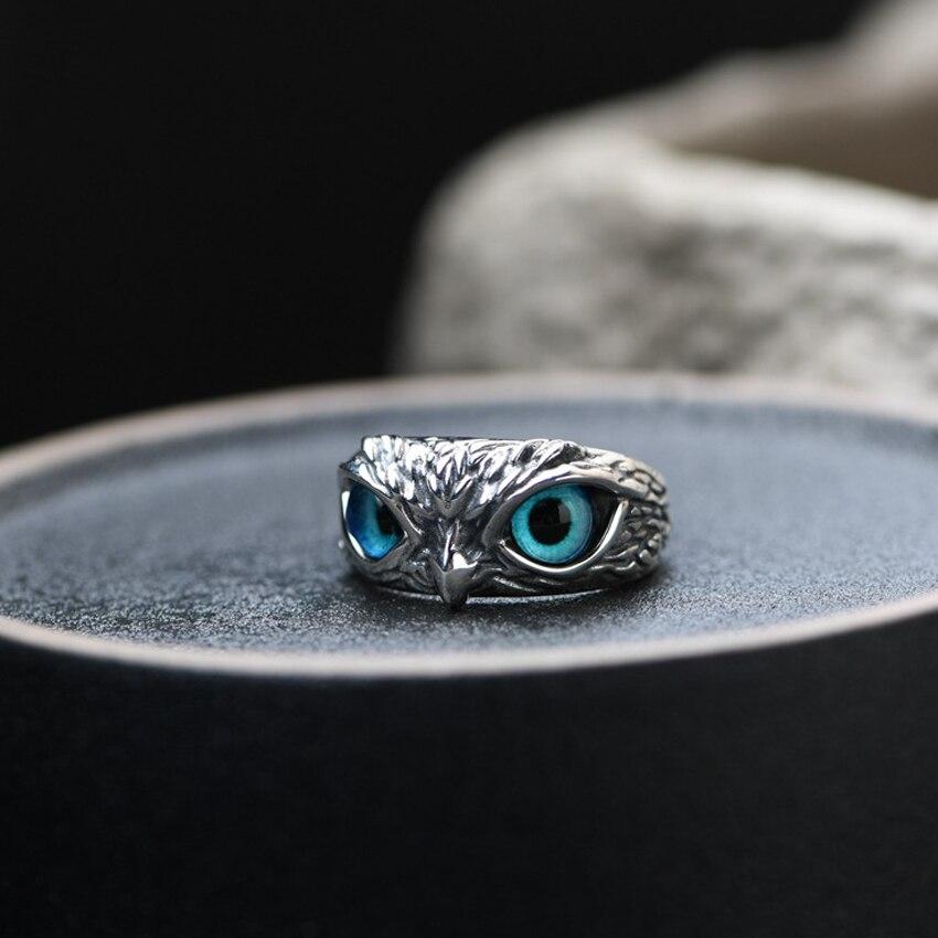 Betsy – Adjustable Silver Ring Owl with Blue Opal