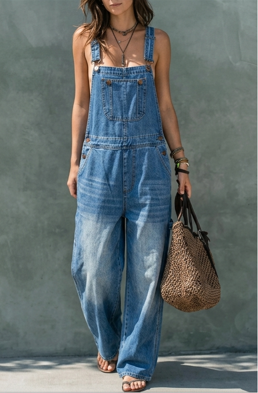 Lily - Elastic Waist Denim Jumpsuit