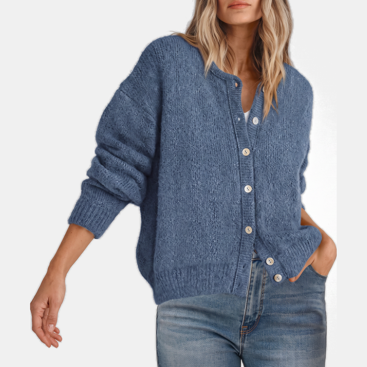 Indy – Relaxed Textured Button Cardigan