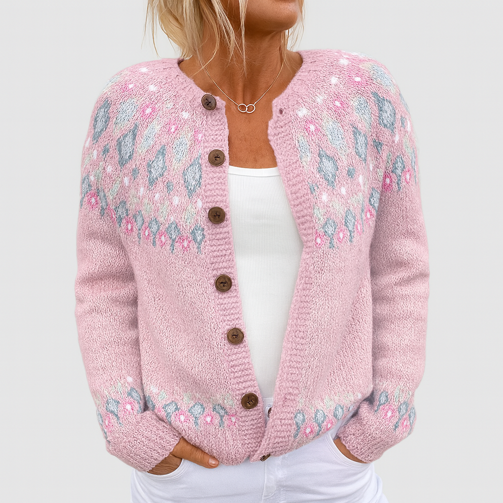 Vionette - Loose-Knit Patterned Cardigan