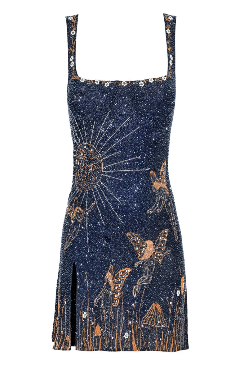 Celeste – Midnight Blue Beaded Mini Dress