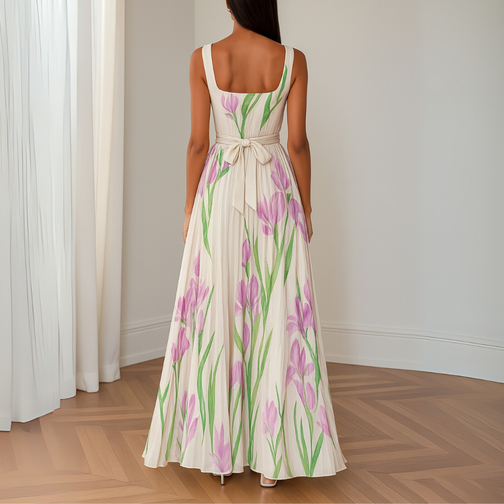Leslie – Floral Pleated Maxi Dress for Elegant Summer Moments