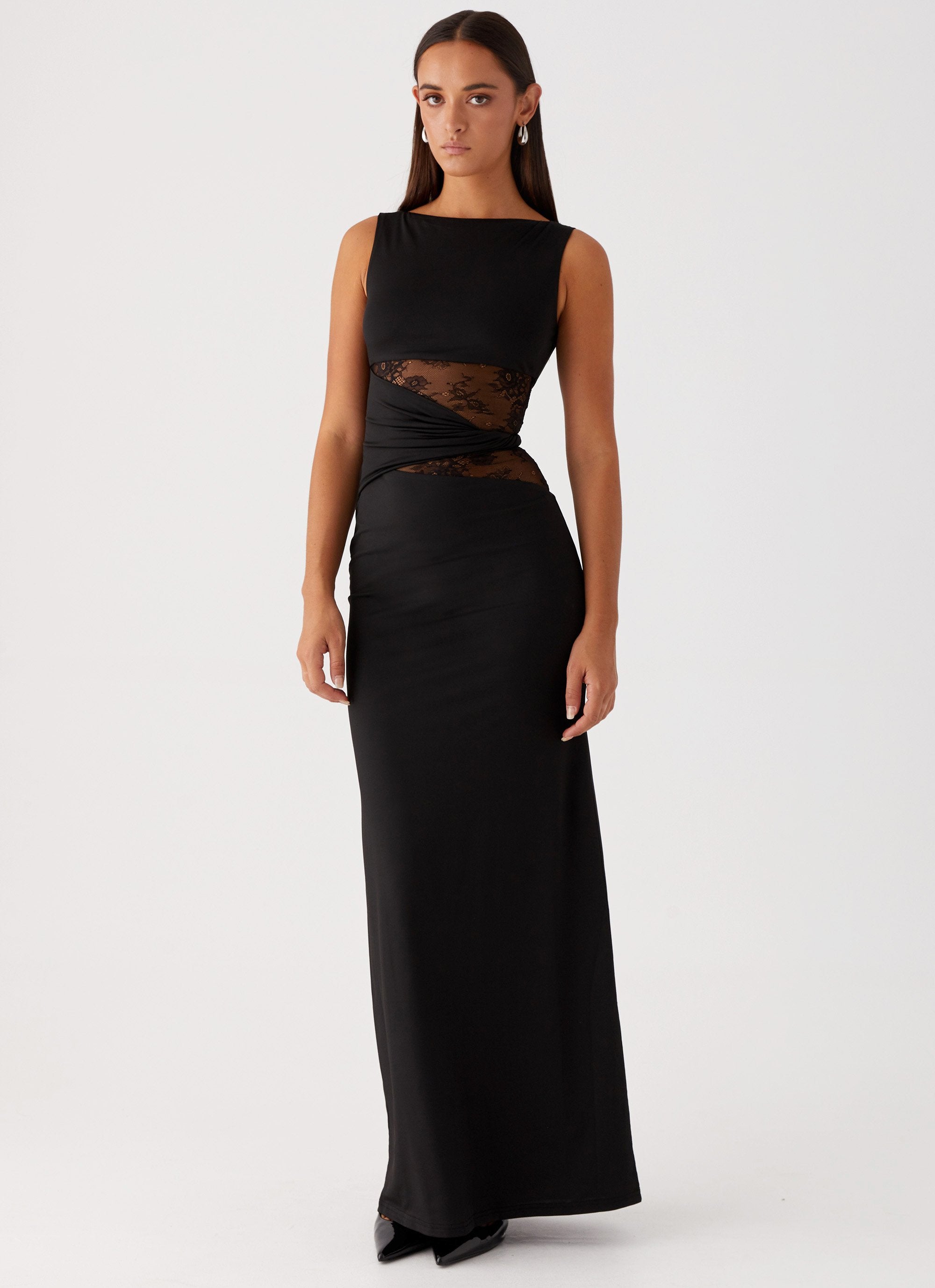 Larra – Figure Hugging Maxi Dress with Cutouts and Lacing