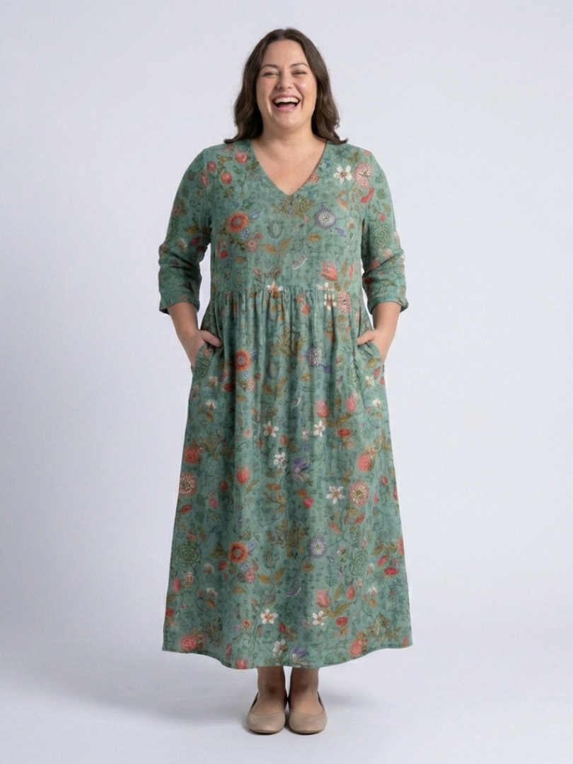 Neri - Floral V-Neck Sleeve Maxi Dress