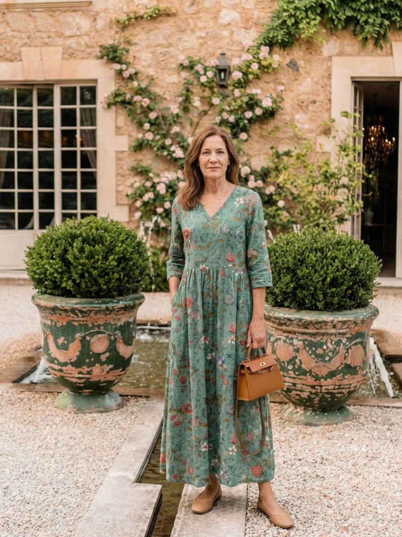 Neri - Floral V-Neck Sleeve Maxi Dress