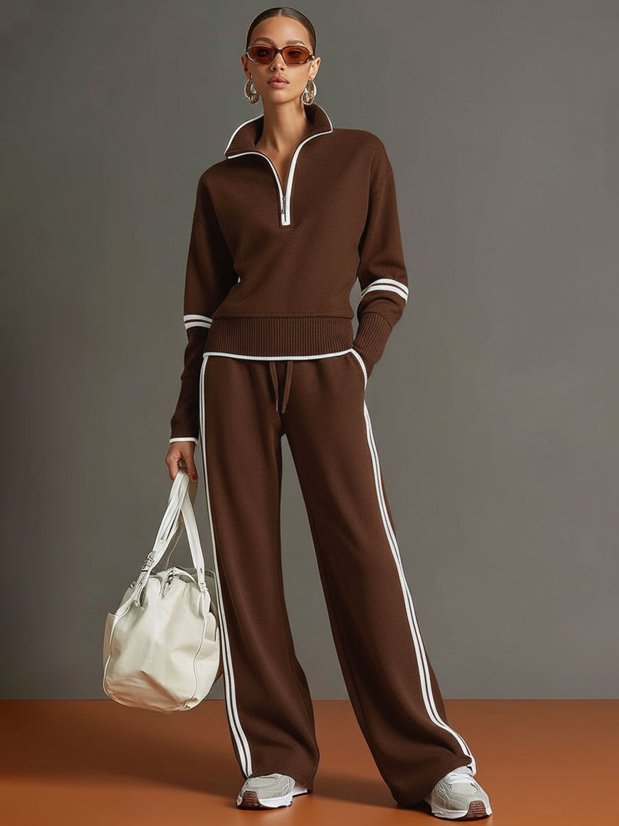 Mariel - Knit Lounge Set With Wide-Leg Pants