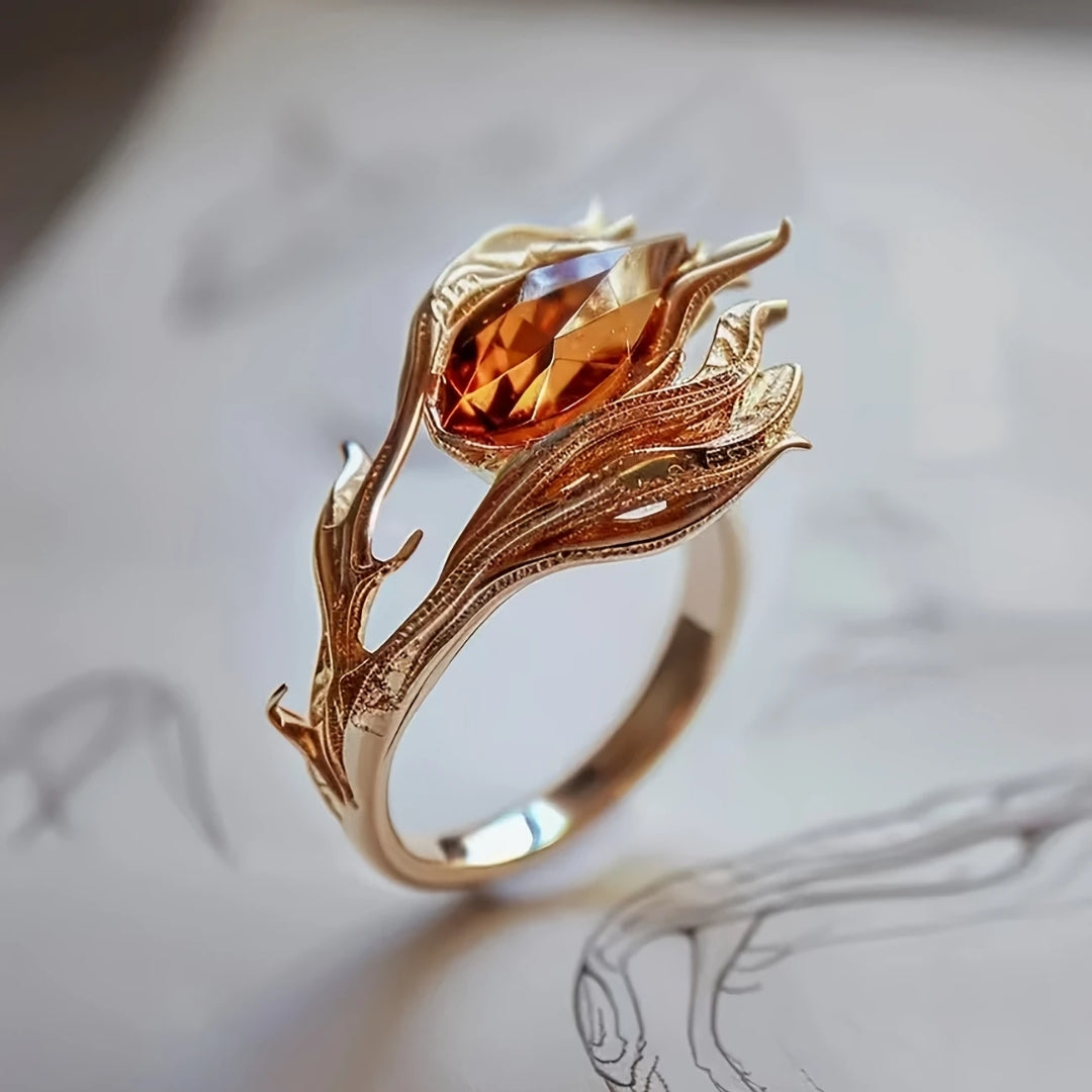 Paula – Gold Ring with Orange Crystal