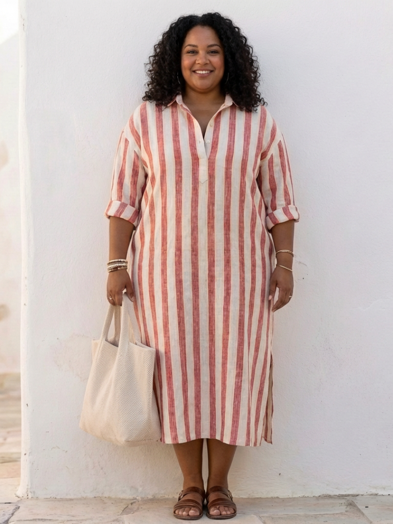 Neri - Long Sleeve Striped Midi Shirt Dress