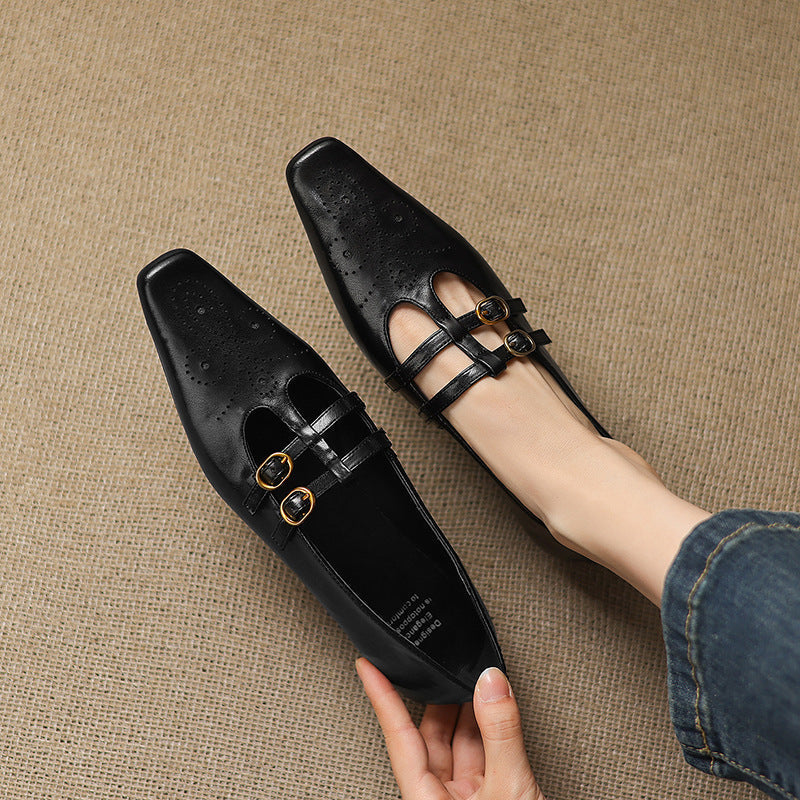 Rayne - Brogued Double-Strap Mary Jane Flat