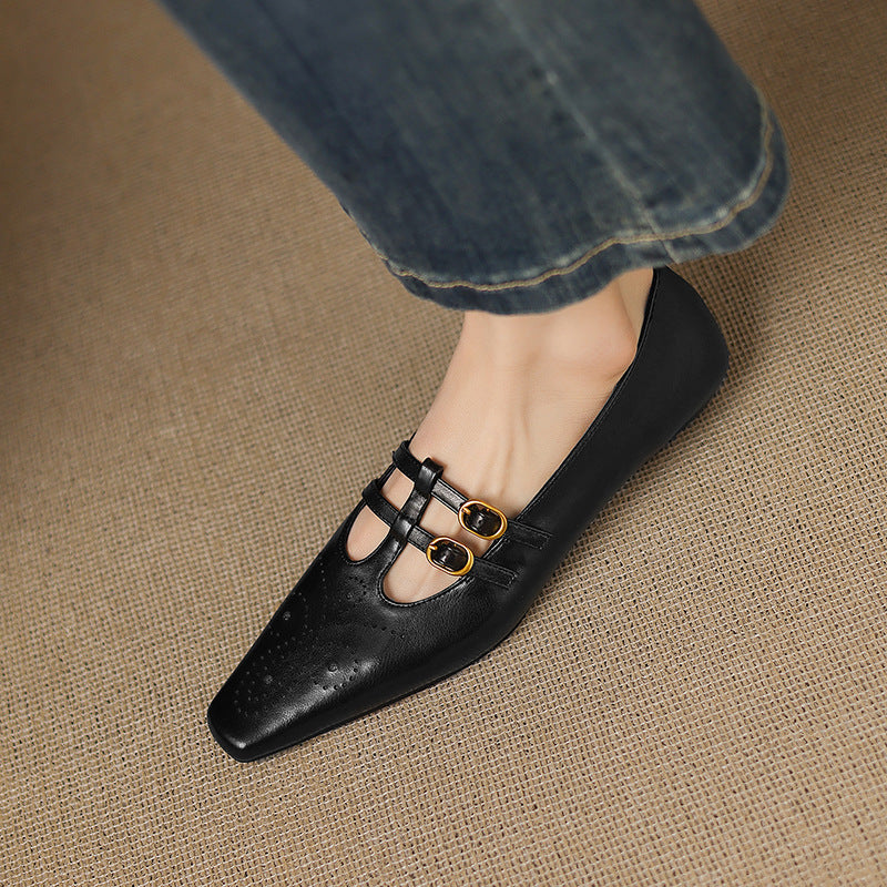 Rayne - Brogued Double-Strap Mary Jane Flat