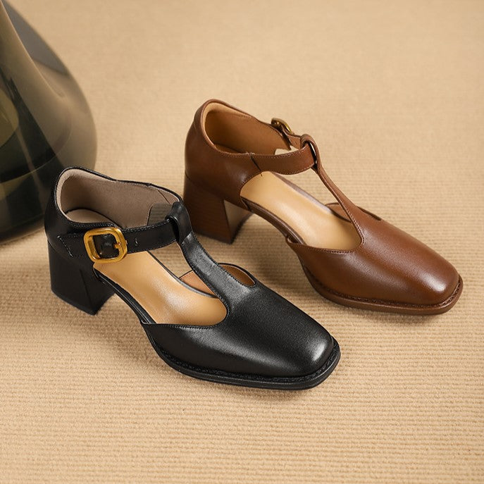 Chel - T-Strap Leather Pumps