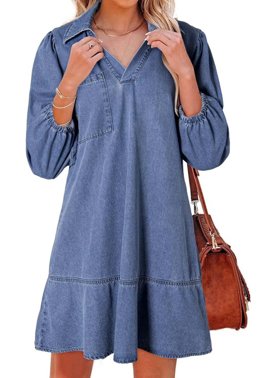 Aria – V Neck Puff Sleeve Babydoll Dress