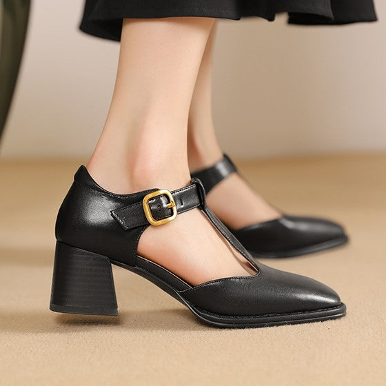 Chel - T-Strap Leather Pumps