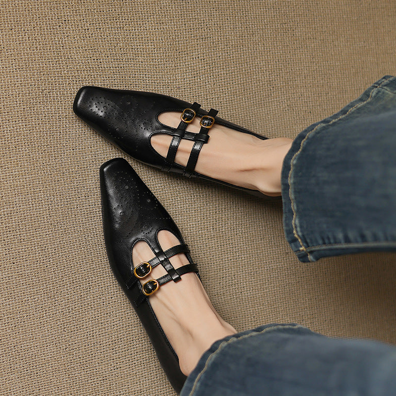 Rayne - Brogued Double-Strap Mary Jane Flat