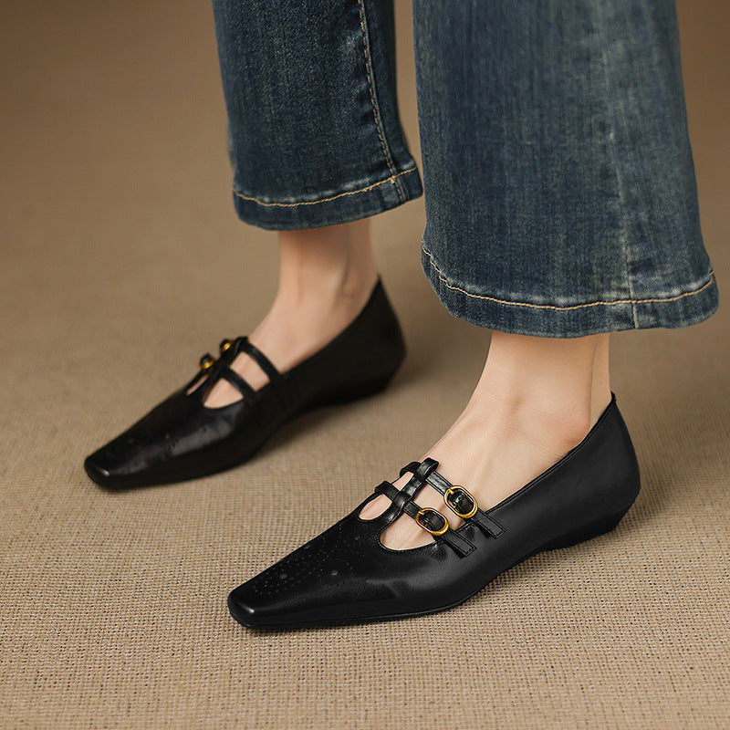 Rayne - Brogued Double-Strap Mary Jane Flat