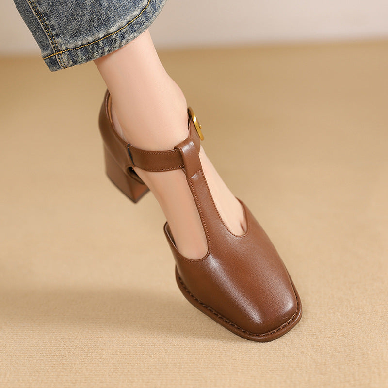 Chel - T-Strap Leather Pumps