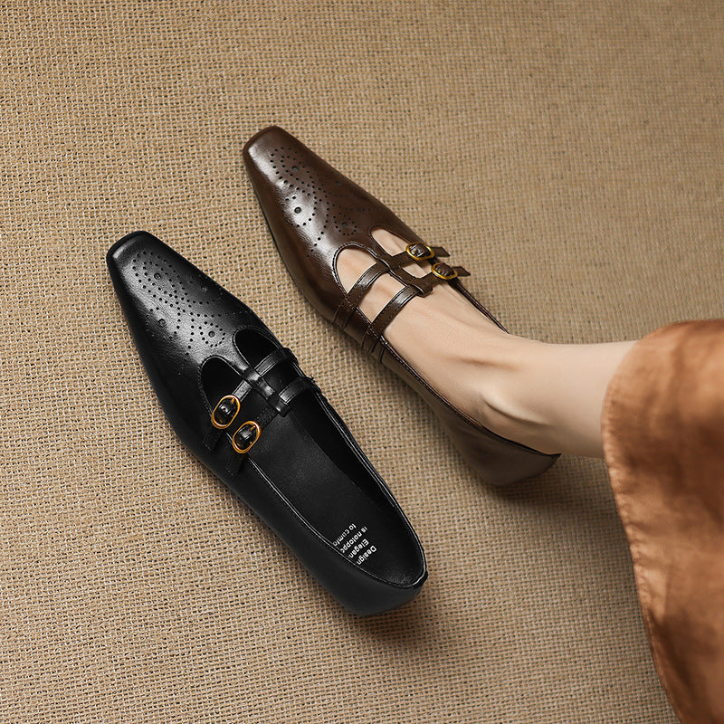 Rayne - Brogued Double-Strap Mary Jane Flat