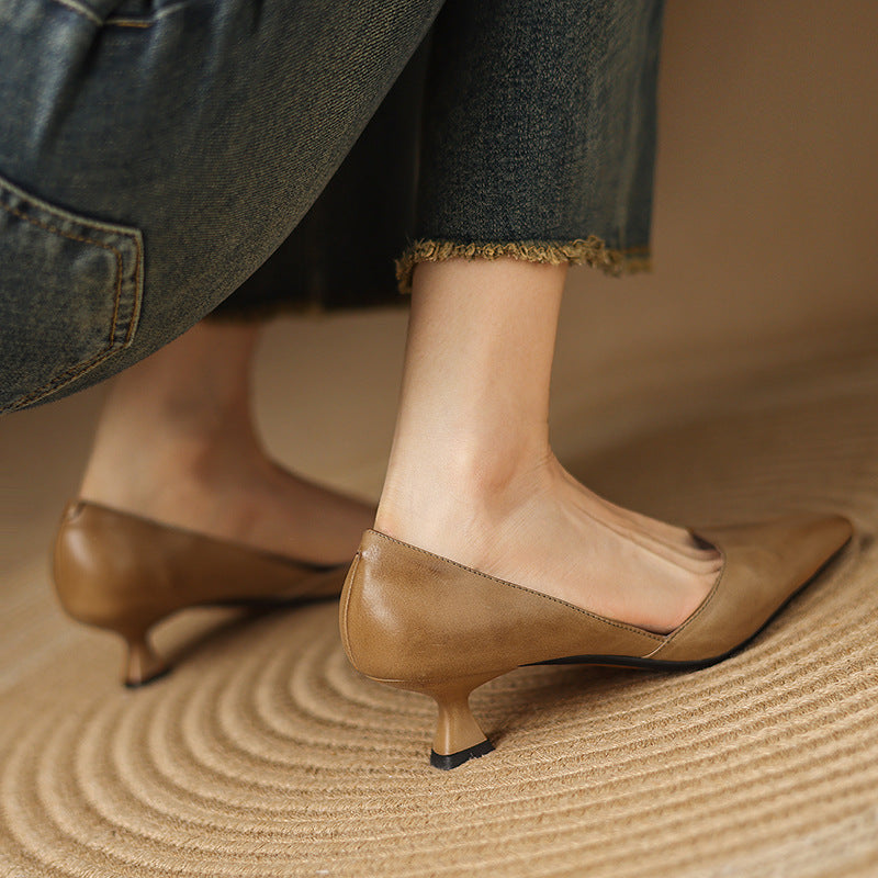 Shaina - Leather Kitten Heels