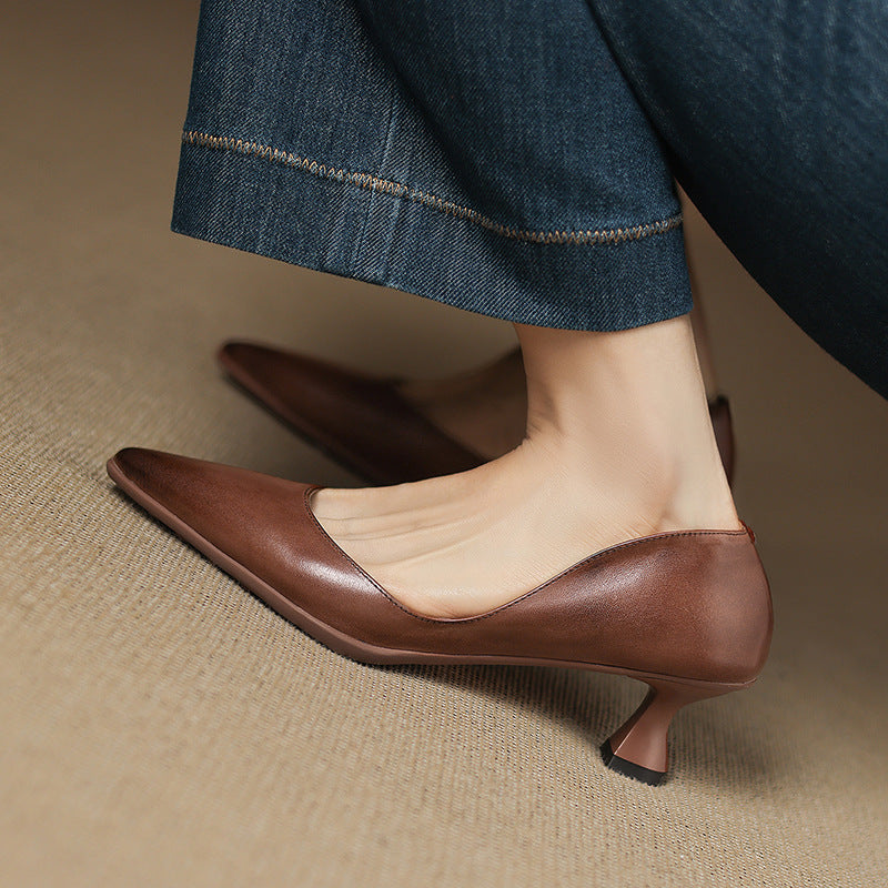 Carla - Leather Kitten Heels