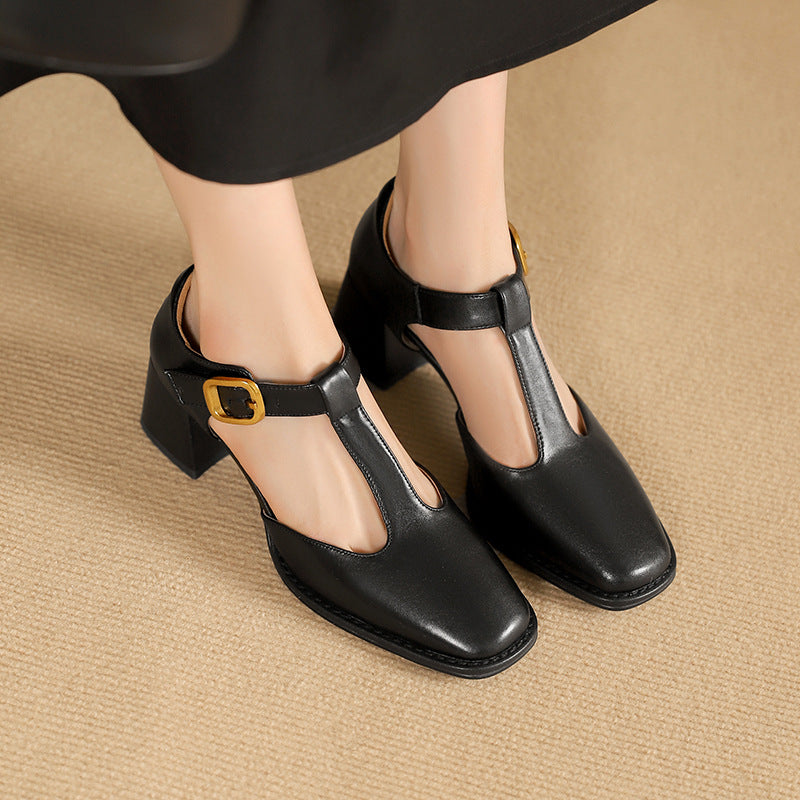 Chel - T-Strap Leather Pumps