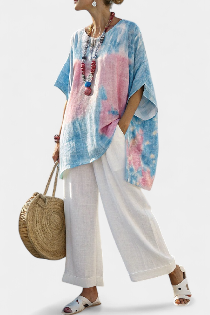 Tina – Essential Comfortable Linen Top and Bamboo Striped Pants