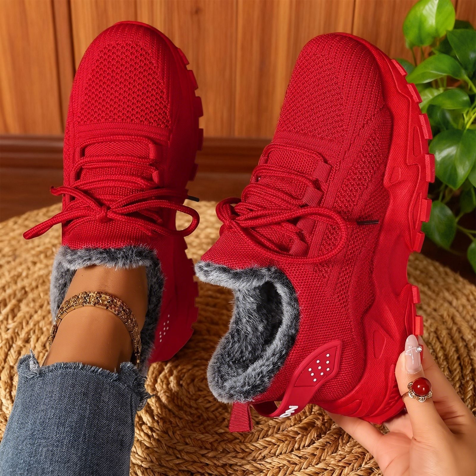 Brynne – Fleece Lined Lace Up Lightweight Sneakers