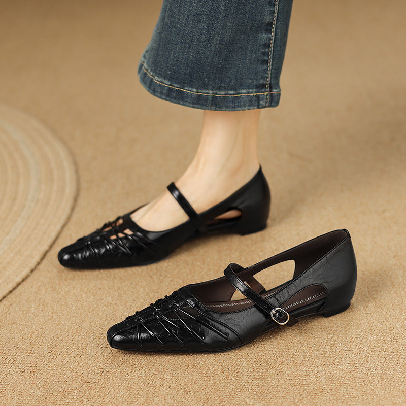 Lucia - Pointed Lattice-Cut Mary Jane Flat