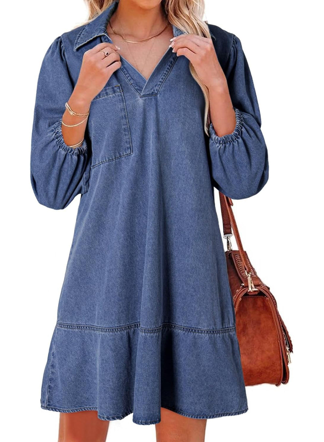 Aria – V Neck Puff Sleeve Babydoll Dress