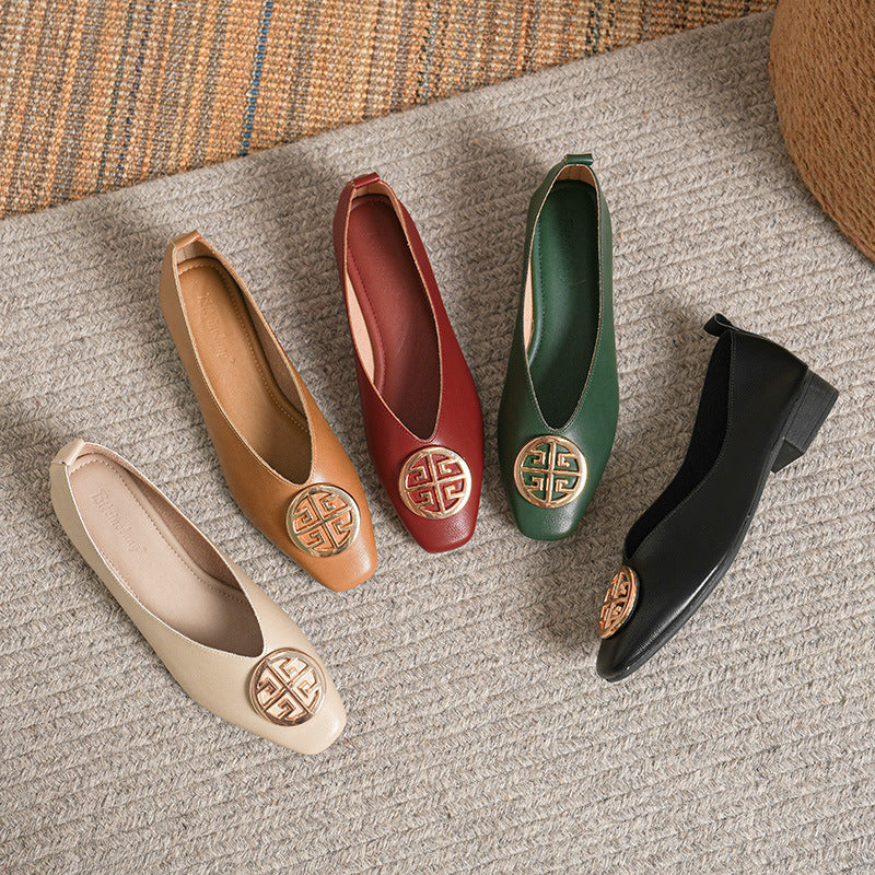 Elena - Leather Square-Toe Flats