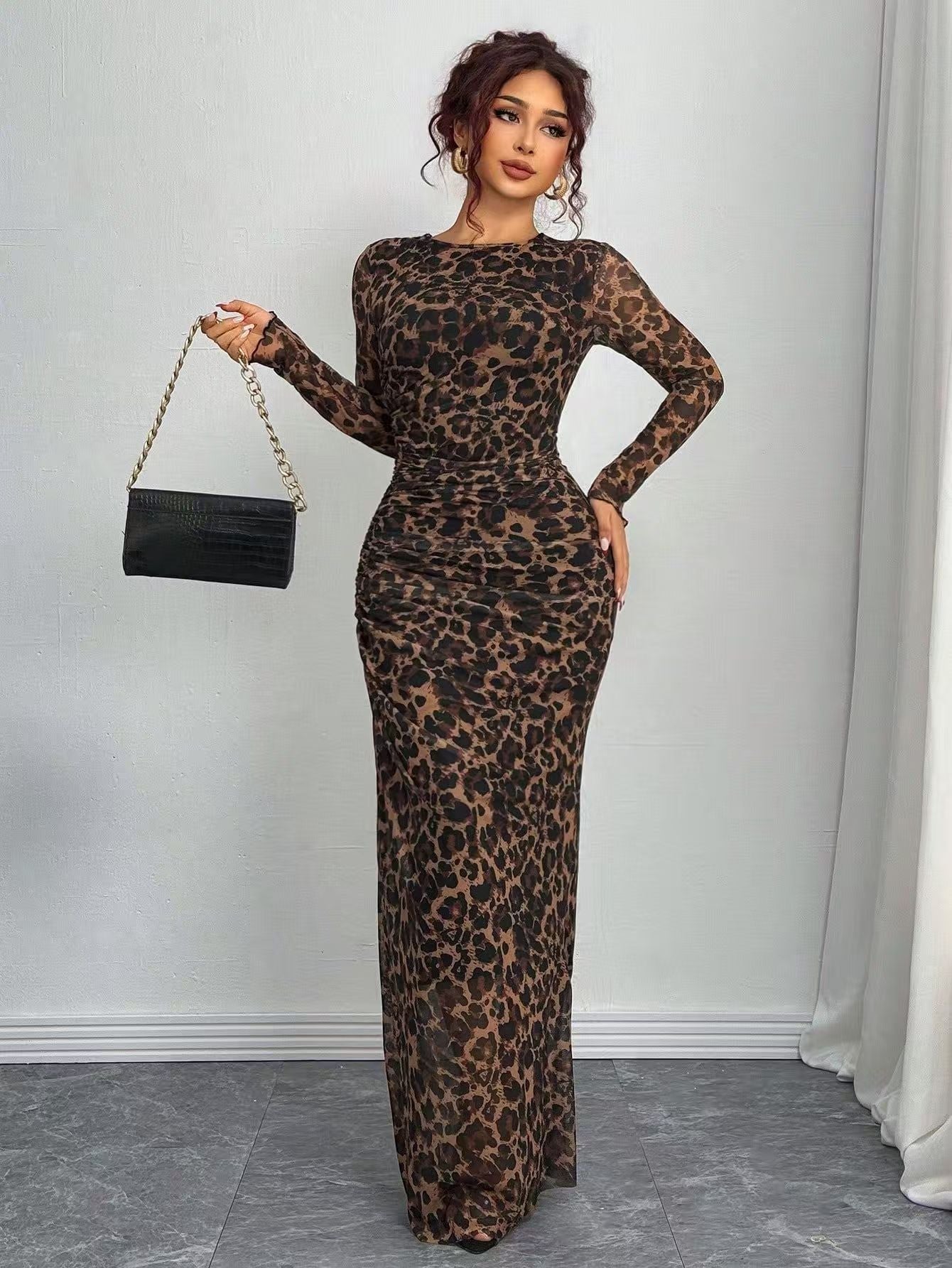 Tyronia – Printed Long Sleeve Bodycon Maxi Dress