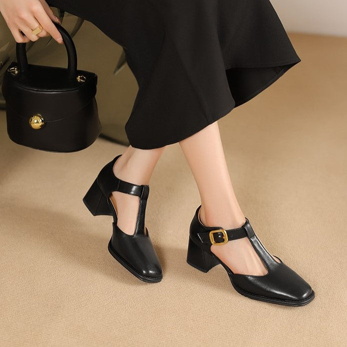 Chel - T-Strap Leather Pumps