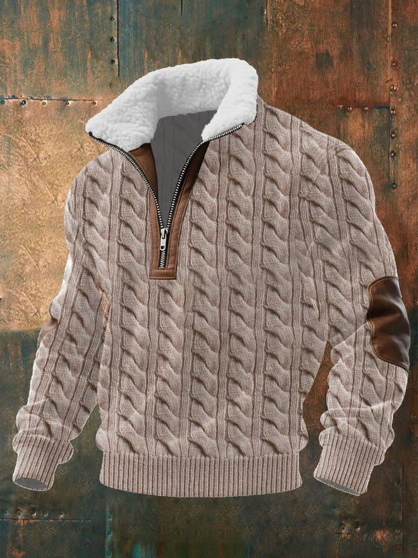 John - Zip-Up Sweater with a High Fur-Trimmed Collar