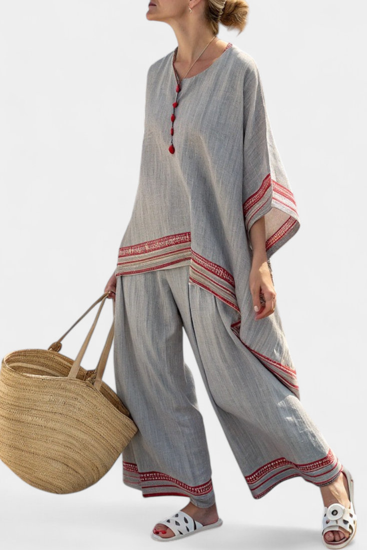 Ross – Sophisticated Asymmetric Blouse and Ethnic Wide-Leg Pants