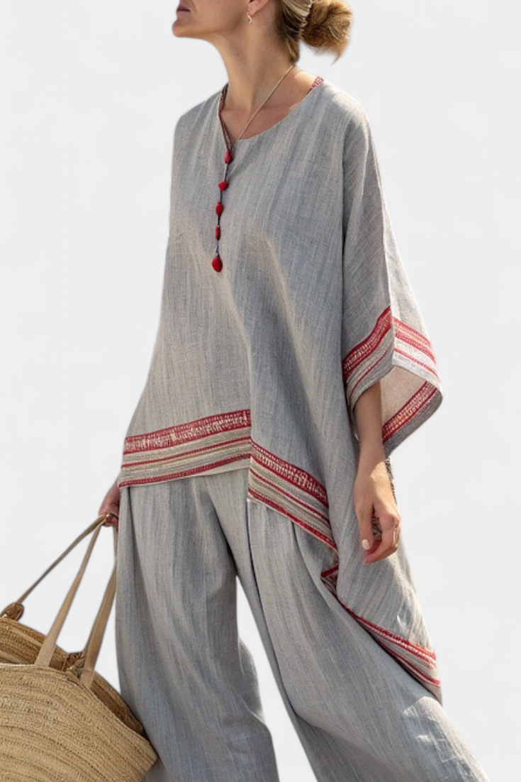 Ross – Sophisticated Asymmetric Blouse and Ethnic Wide-Leg Pants