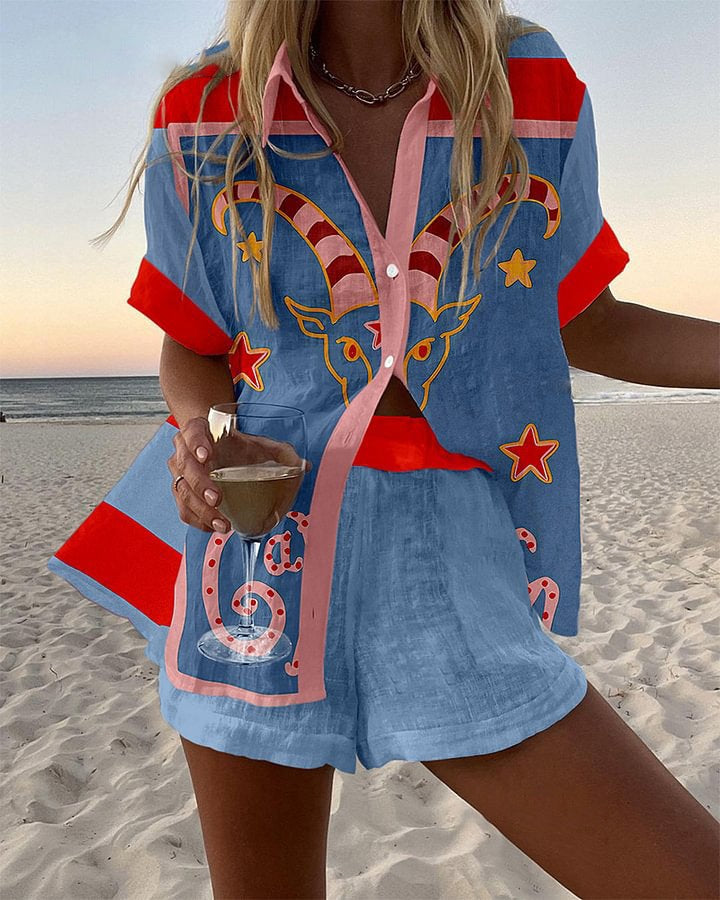 Delilah – Linen Short Set with Goat Print