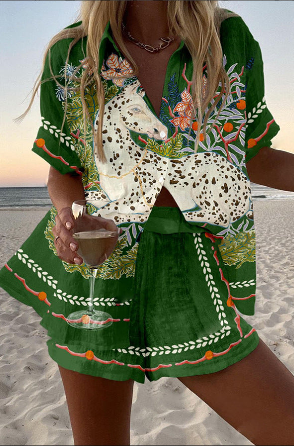 Elowen – Linen Short Set with Horse Print