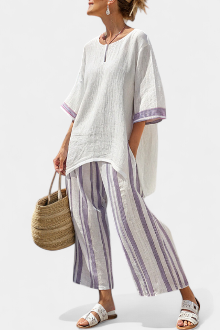 Alicia – Comfortable Blouse and Bamboo Striped Pants