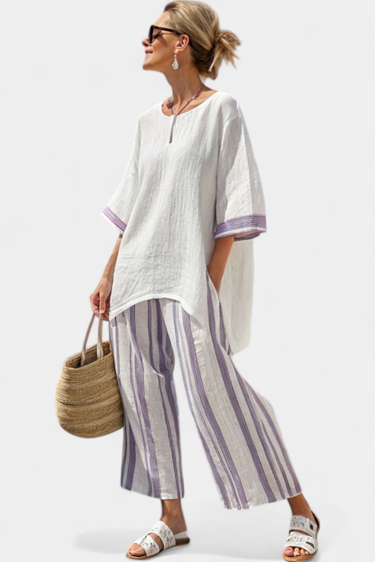 Alicia – Comfortable Blouse and Bamboo Striped Pants